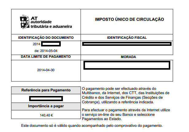 Detalhes do pagamento do IUC no site das finanças