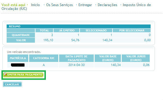 Emitir para Pagamento do IUC 