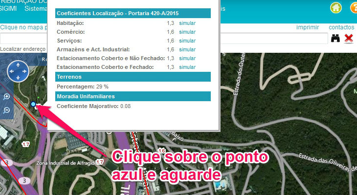 Clique sobre o ponto azul para ver o coeficientes de localização