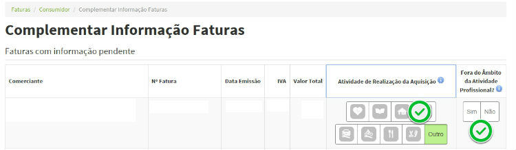 completar informacao faturas