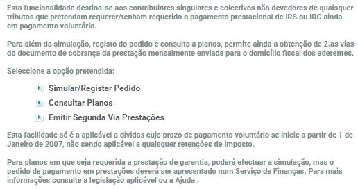 2º Passo: Clique em "Simular/Registar Pedido" irs 2019 em prestações - passo 2